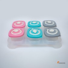 6 Small Little Silicon Top Plastic Storage Boxes Baby Food Spice Containers Pots