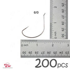 200pcs 6/0 Fishing Kahle Hook Wide Gap Turned-up eye Hi-carbon steel Fish WOW!® 