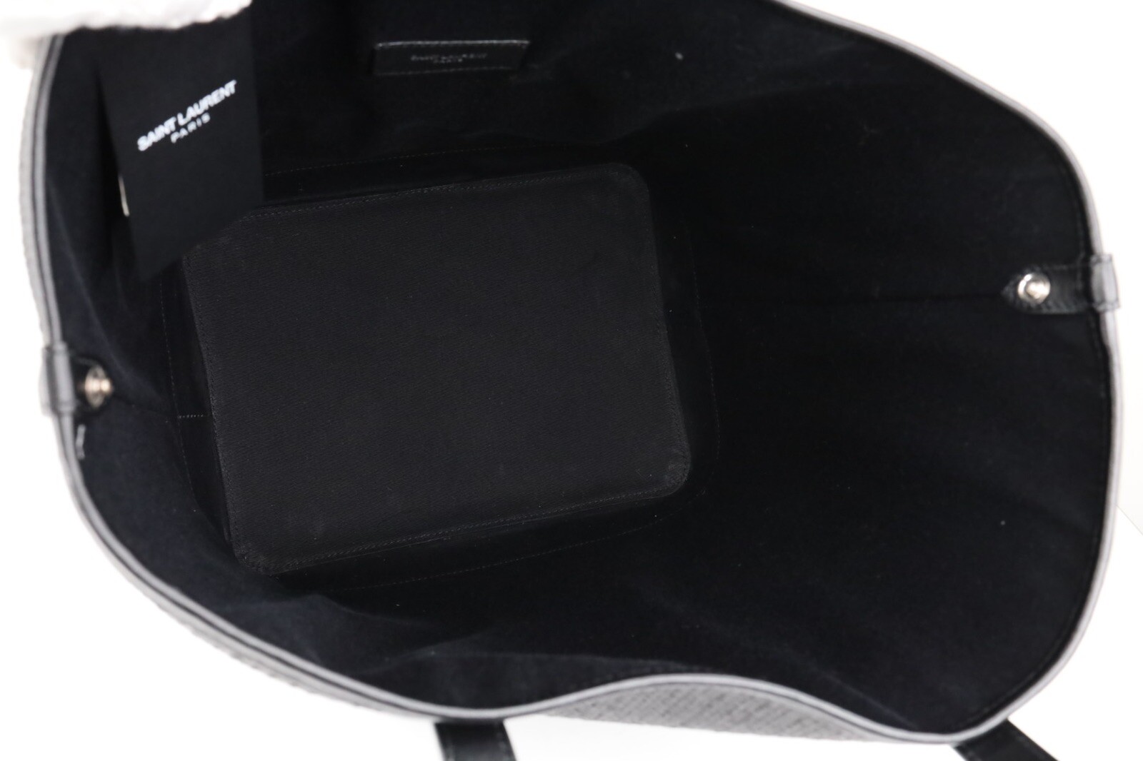 Borsa tote a mano YSL Saint Laurent secchio orsacchiotto medio nero rafia intrecciata