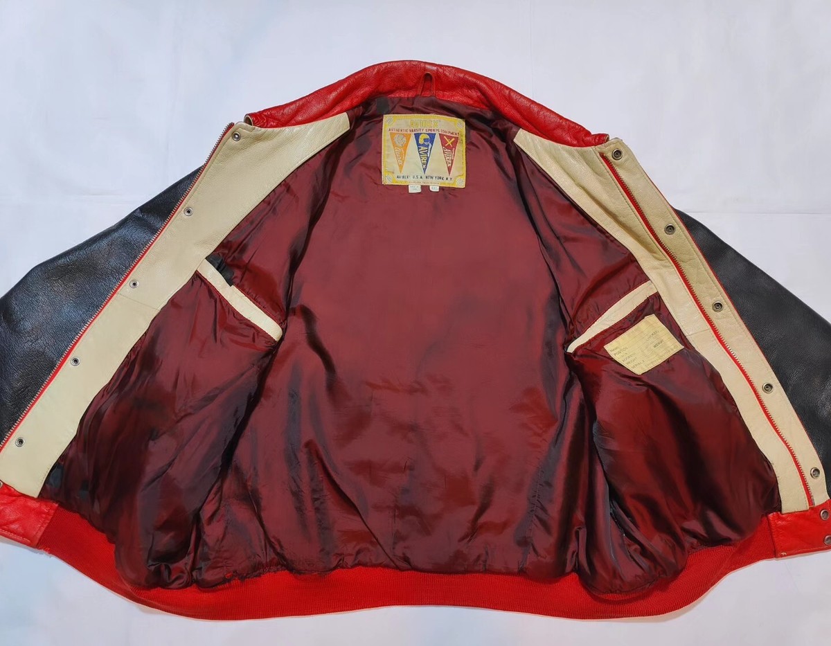 ジャケット・アウター AVIREX 90s leather stadium jumper Indian Avirex Varsity Vintage Indian Head Jacket Leather Nylon M