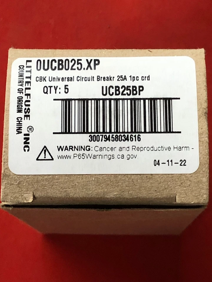 (PACK DE 5) DISYUNTOR UNIVERSAL LITTELFUSE UCB25BP 25AMP 0UCB025.XP Foto 4 de 4