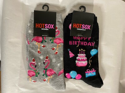 Hot Sox Unisex Adult Happy Birthday Black Pink Flaming Gray Crew Socks 2 Pair