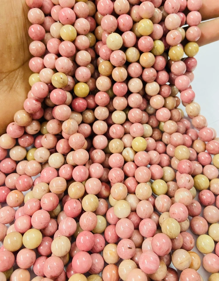 "Cuentas de rodonita rosa 15"" hilo - piedras preciosas sueltas redondas lisas cristales curativos" Foto 3 de 4