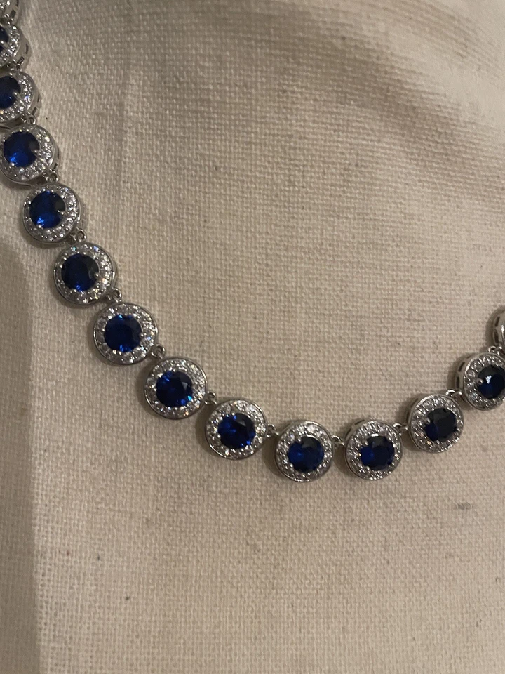 NUEVO COLLAR DE LUJO DE GAMA ALTA Zafiro Azul y Circonita cúbica Transparente Desfile Nupcial Foto 4 de 4