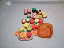 VTG Collectible Novelty Eraser Lot 7 20 PCs Food Apples Cherry Cupcake Etc