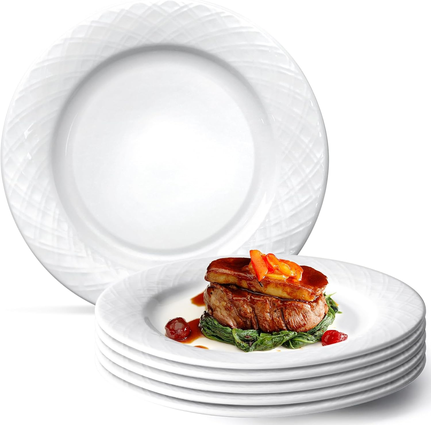 10.5'' Dinner Plates Set of 6, 26.5Cm Ceramic Serving Plates, White Dinner Plate