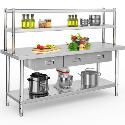 72'' X 24''Stainless Steel Commercial Work Prep Table with Overshelves & 3 Drawers