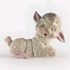 Vintage Sun Rubber Lamb Toy Squeaker Toy Sitting Sheep Kitschy Pink Ears