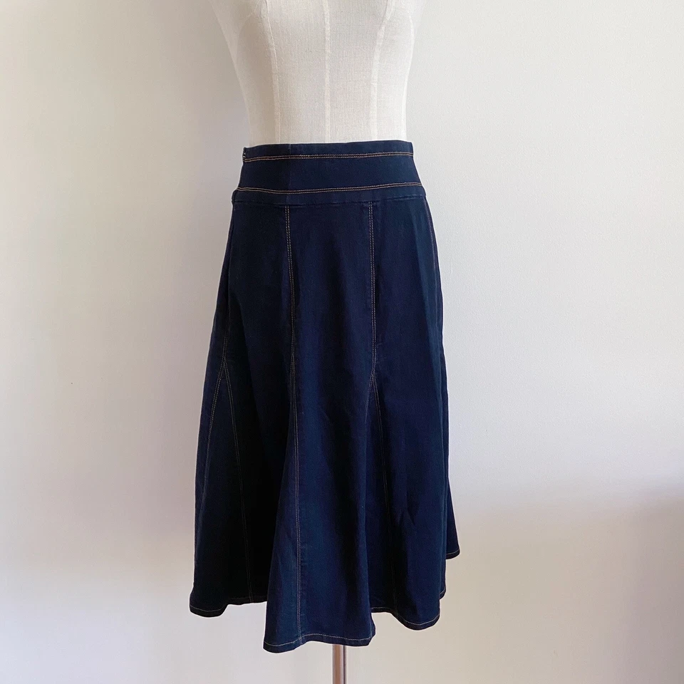 vintage 80s 90s denim midi skirt dark wash pleat high waist - image 4 of 4