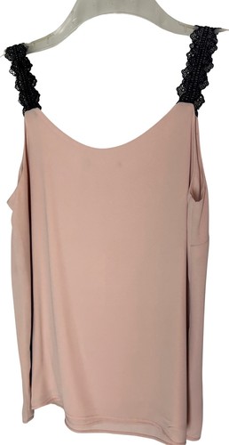 NEW Tahari Soft Pink Cami Tank Top Size Small S Black Lace Accent Cami Lined NWT - Picture 3 of 4