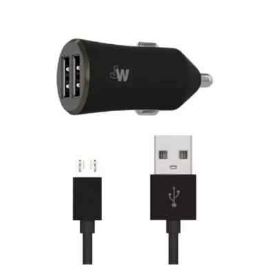 Just Wireless Dual USB 1.0A Kfz-Ladegerät Für LG Mit 5Ft Micro-USB-Kabel Schwarz