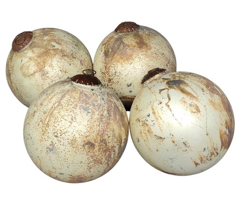 4 adornos navideños estilo bola enormes 7" redondos oro rústico vidrio mármol excelente en excelente estado - Imagen 2 de 10