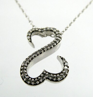 Sterling Silber offene Herzen natürlicher Diamant Anhänger Halskette 2,6 g 20,25 Zoll