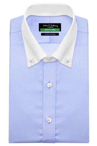 Blau Dogstooth klassisch Button Down Polokragen Herren Abendmode Baumwolle Hemd - Bild 9 von 9