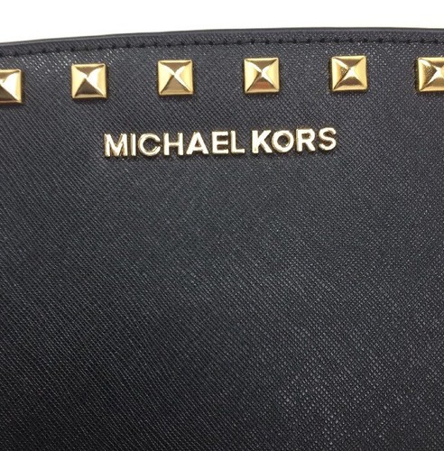 Michael Kors Black Selma Studded Saffiano Medium Messenger Bag Black/ Gold Hardw - Picture 11 of 11