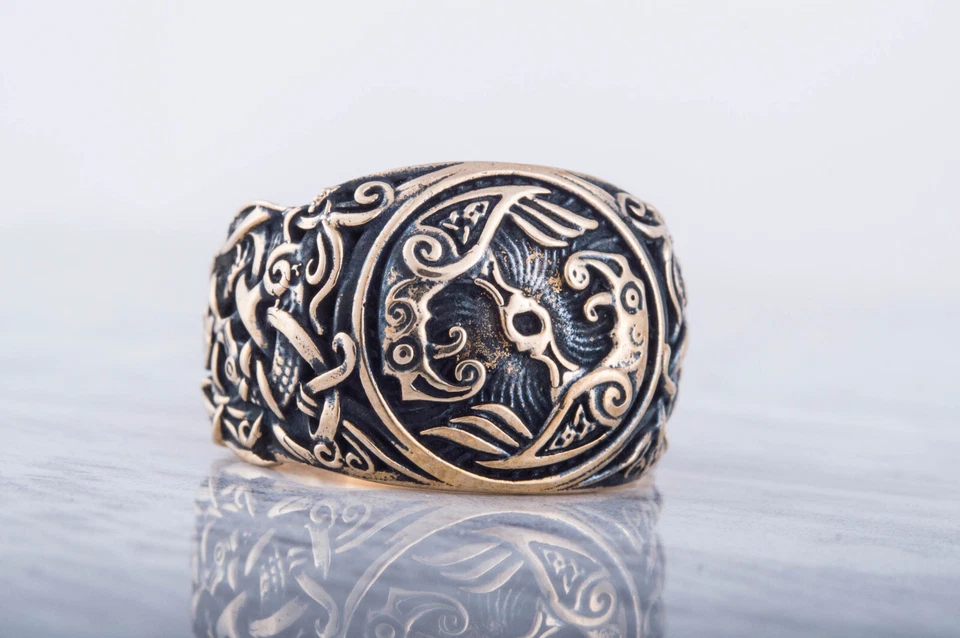 Adorno de Mammen Anillo de Cuervo Hecho a Mano Vikingo Joyería Nórdica Unqiue Foto 3 de 4