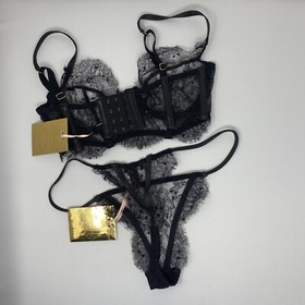 Agent Provocateur Adara SOIREE Black Swarovski Leather 34D/4 Set NWT