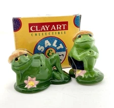 Clay Art Vintage Salt & Pepper Shakers Frogs Fishing NIB