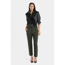 Dondup Adelia Olive Green Wool Blend Stripe Trousers Made in Italy Sz:42Eu/10-12