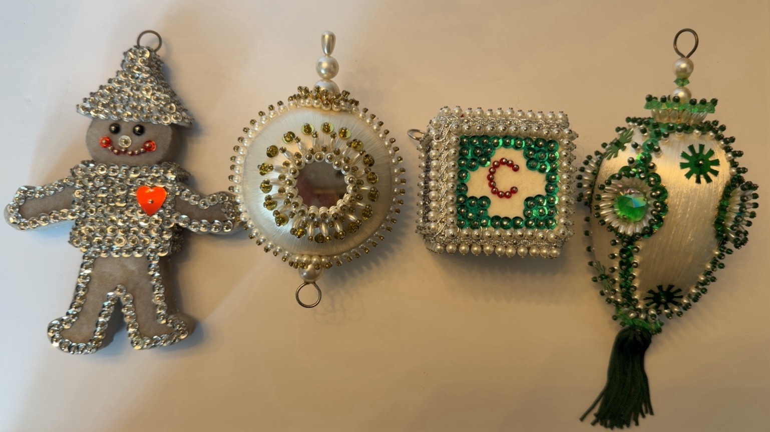 4 excellent condition early 80’s Vintage Handmade ornaments