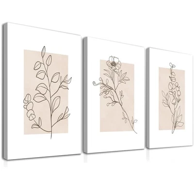 Kunst Leinwand Bilder 3er Set Beige Minimalistisch Blumen Abstrakt Wohnzimmer... - Bild 1 von 4
