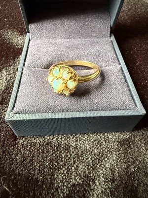 Mid Century Vintage 14K Gold Natural Opal Cluster Statement Ring Baden & Foss
