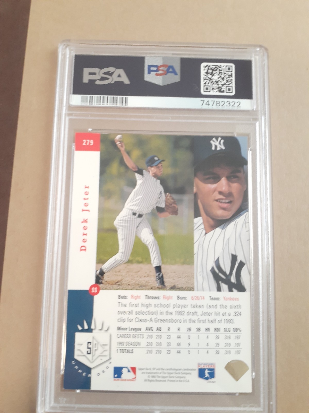 Derek Jeter 1993 Upper Deck SP Foil Rooke Card Graded PSA 7 NM Yankees view 2