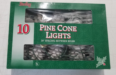 10 Christmas Pine Cone Lights White by Sterling One String Indoors Work 5368