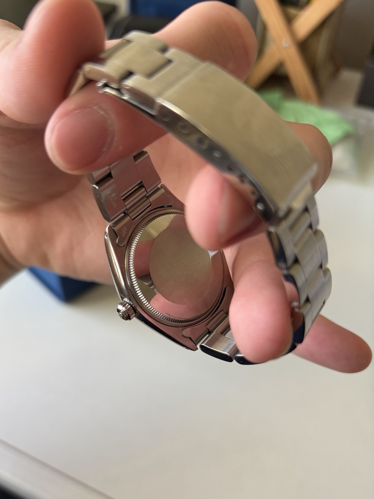 Rolex Air King 5500/B Rare Brushed Blue Denim Dial 1983 - Very Good Condition image 4