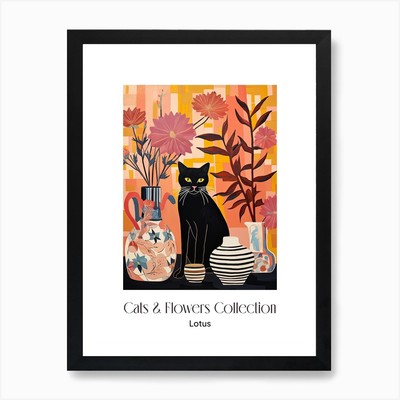 Katzen & Blumen Sammlung Lotus Flo gerahmtes Wandbild Poster Leinwanddruck Bild