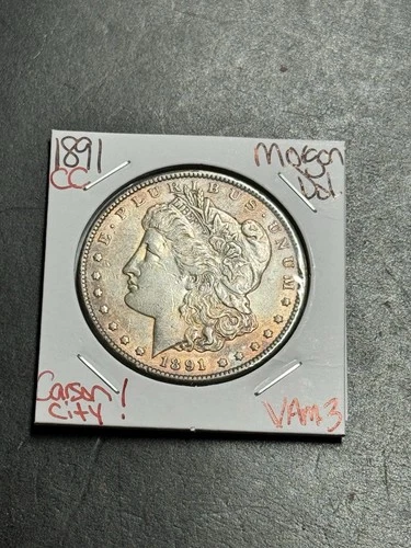 1891 CC Morgan Silver Dollar VAM-3 Spitting Eagle Carson City AU++ Coin (19237)