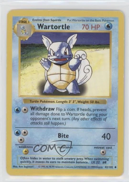 Wartortle Shadowless Pokemon Base Set #42 1999