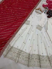 Pure Natural Vichitra Silk White Gown Bottom With Dupatta For Indian Festival
