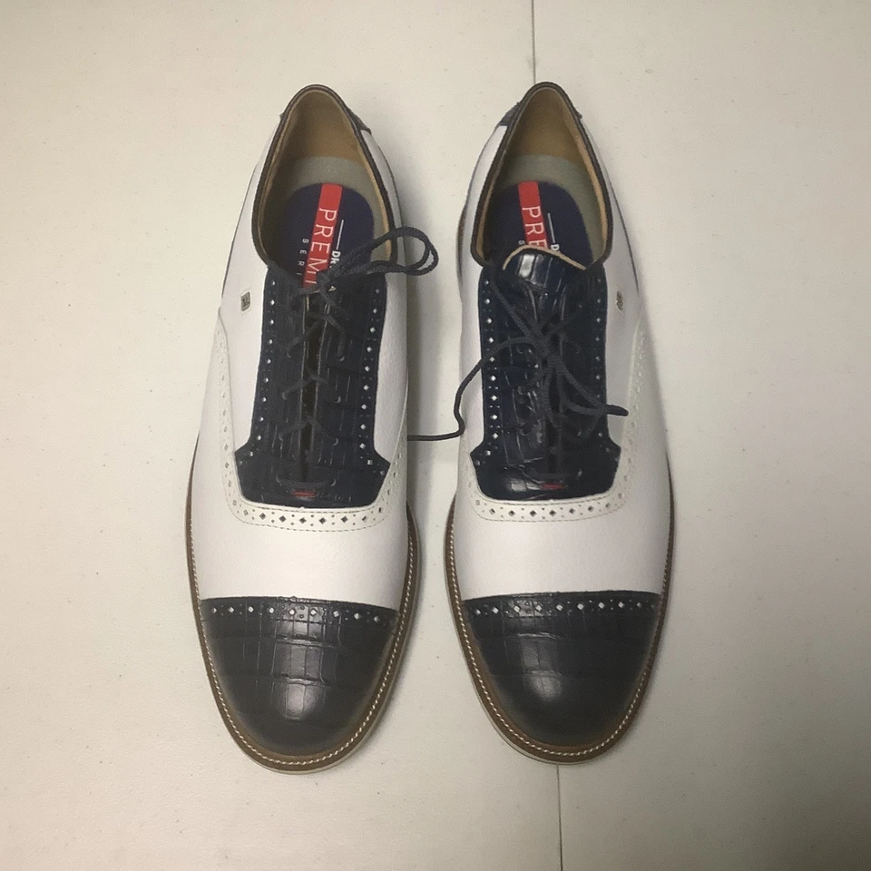 Zapatos de golf FootJoy Dryjoys Premiere Series Tarlow - blancos/azul marino 53904 talla 14 M Foto 3 de 4