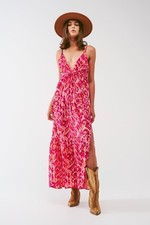 Floral Print Maxi Dress With v Neck