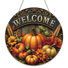 Fall Door Sign Autumn Pumpkin Welcome Wreath for Front Door Decor Thanksgiving