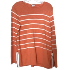 J Jill Sweater Women Sz XS Orange Knit Cotton Stripes Office Career Tunic EUC