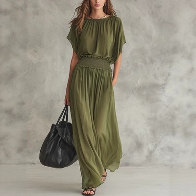 ruched smocked dress Summer-blend Linen Printed Square Neck Ruched Smocked Back Midi Dress