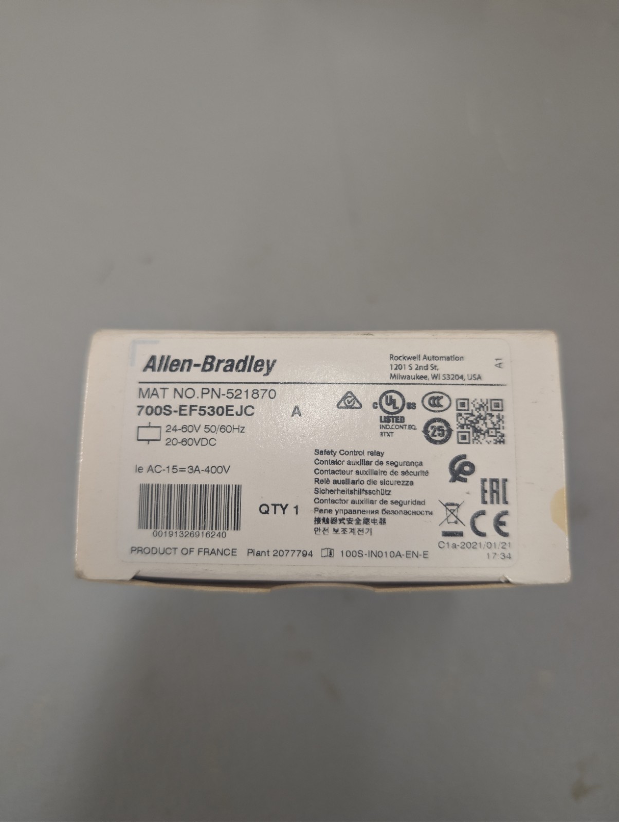 Allen Bradley 700S-EF530EJC Safety Control Relay 24VDC 521870 New Open Box
