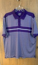 IZOD Performx Golf Men  s L/G Polo Purple/Gray Striped SS Collared Logo Button