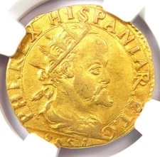 1586 Italy Gold Philip II Doppia Milan Coin FR-716 - Certified NGC AU Details