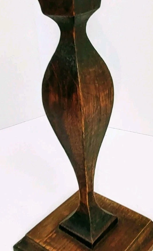 Rare Antique German Victorian Primitive Vanity Hand Mirror & Wooden Candle 1800s - Image 4 of 4