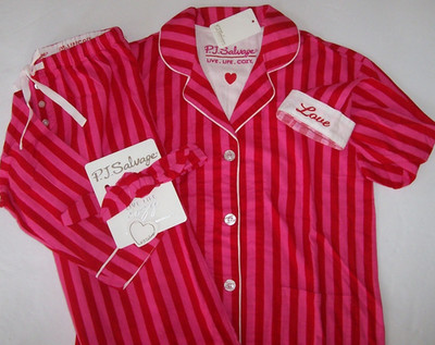 NWT PJ Salvage BRIGHT PINK/RED STRIPES Flannel Pajama/Lounge Set Women's XL LOVE