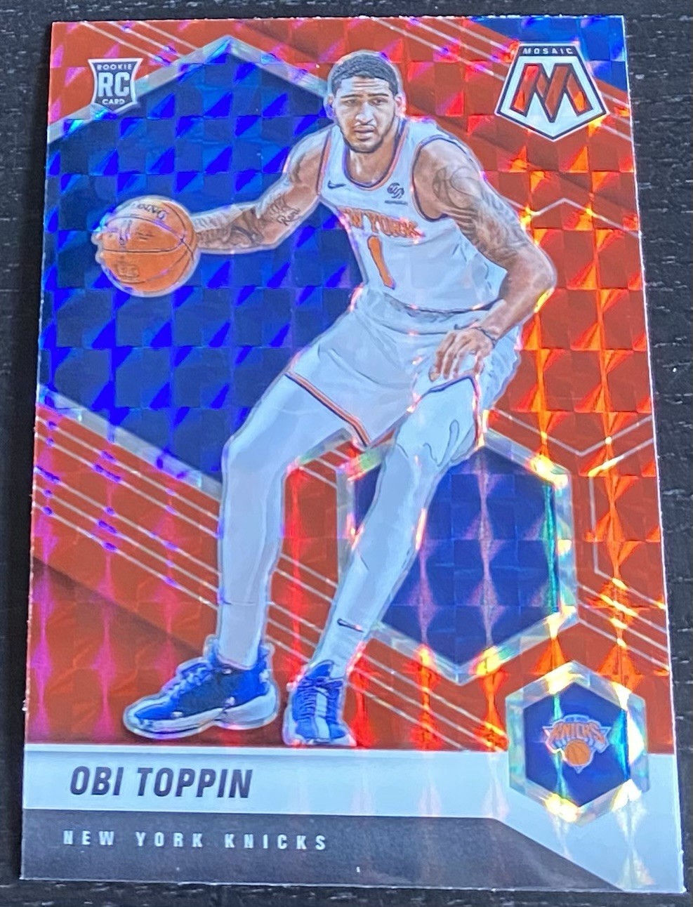 2020-21 Panini Mosaic #220 Obi Toppin Rookie Mosaic Red