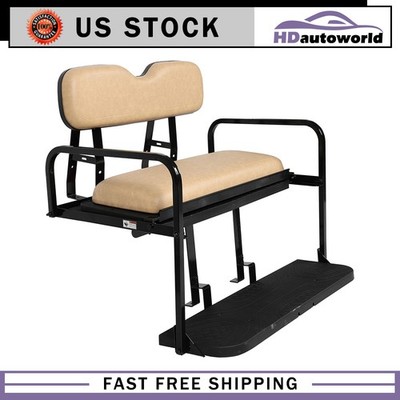 Rear Flip Seat Kit for EZGO TXT Golf Cart with Tan Cushions (1994.5 & Up)
