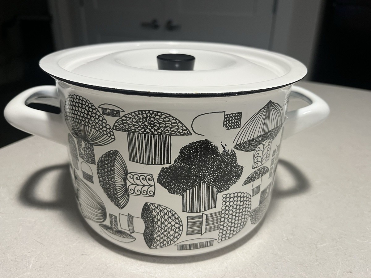 Vintage Finel Arabia Finland Enamel Pot Mushroom Vegetabilia