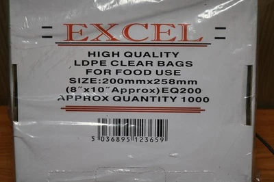 1000 Clear Polythene Poly Bags 10" x 8"  Crafts Food Plastic Heat Seal 200 Gauge - Image 1 of 2