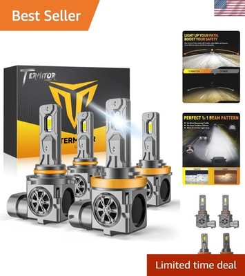 H11 9005 Light Bulbs Kit - 4-Pack, Long Life, Laser-Focused Beam, 6500K White