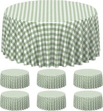 6 Pcs Sage Green Gingham Tablecloth Decorations, Disposable Round Green