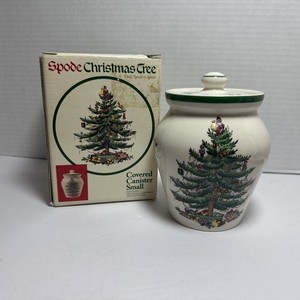 Vintage Spode Christmas Tree Covered Canister W/Air Tight Lid-small 5.5”